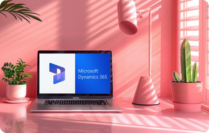 A laptop showing Microsoft Dynamics 365.