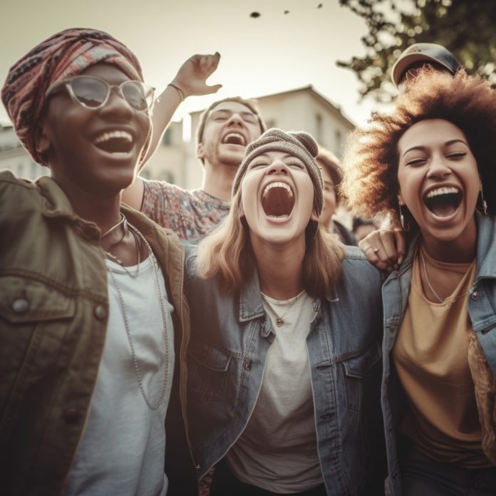 Happy group of people laughing, friends