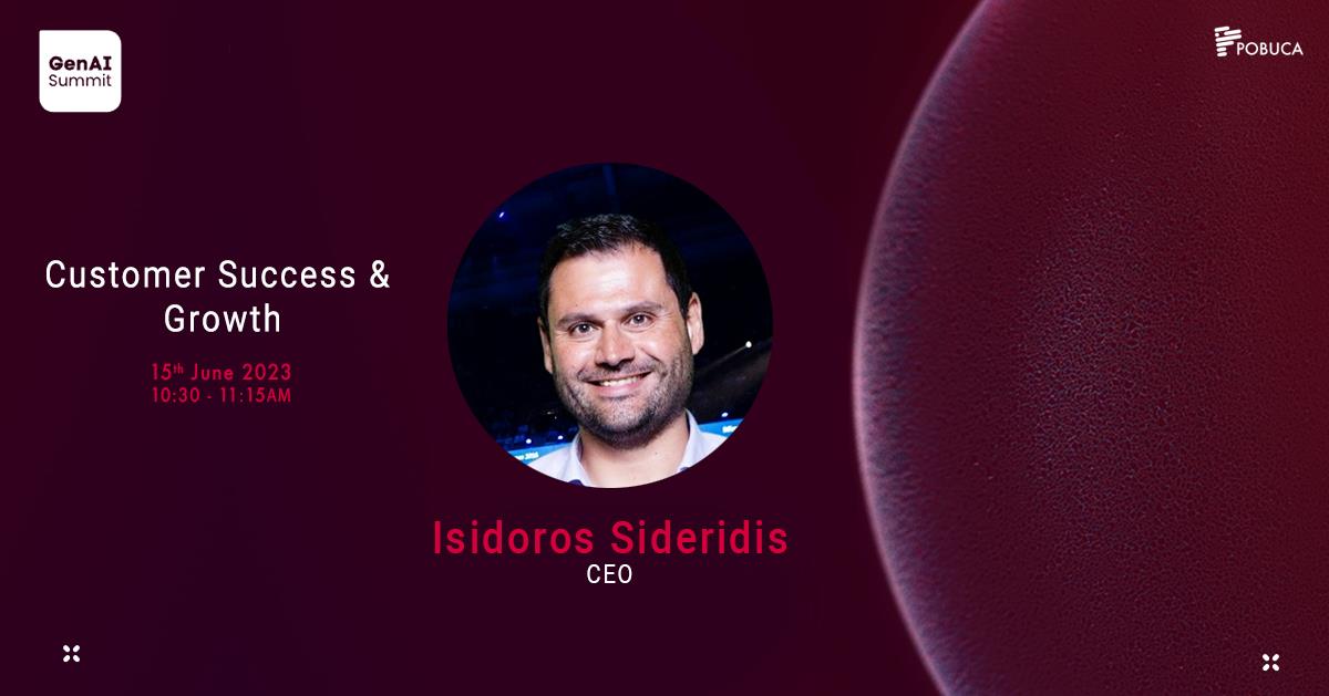 Banner of Isidoros Sideridis showing him as a speaker and moderator in the GenAI summit 2023