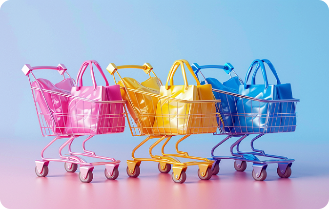 colorful bags paced inside shopping carts