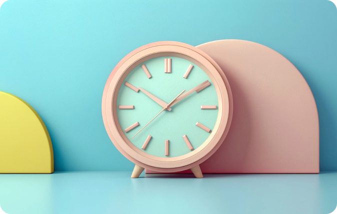 CX_productivity_need A modern clock showing the time that employee saves when the productivity is boosted with Pobuca services and products