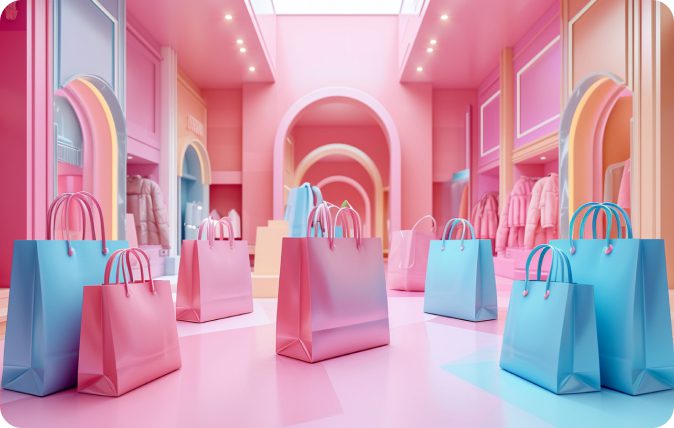 CX_retail_industry a lot of big shopping paper bags inside a successful a retail